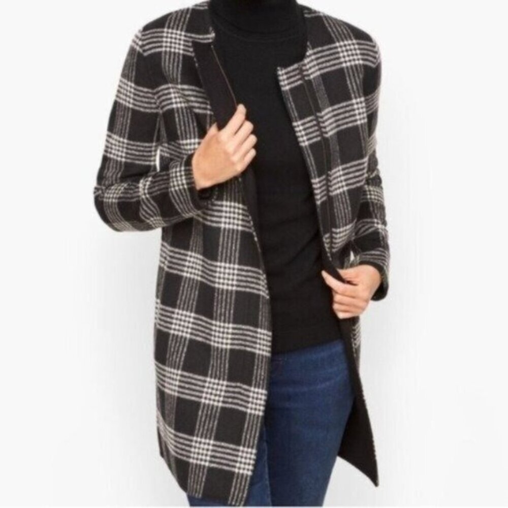 Talbots Black Double Face Wool Plaid Topper Jacket